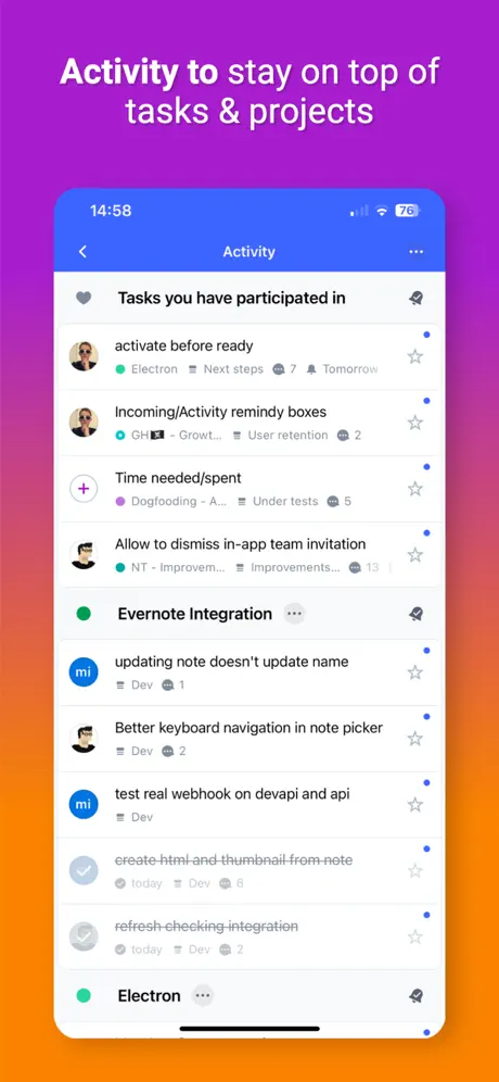 Captură de ecran aplicație Nozbe 3
